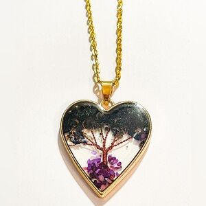 Crushed Rock Tree Heart Pendant Necklace